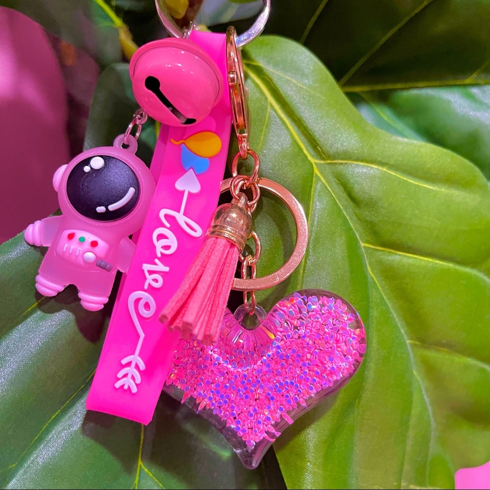 Pink Spaceman Glitter Keychain Set - Picture 2 of 2